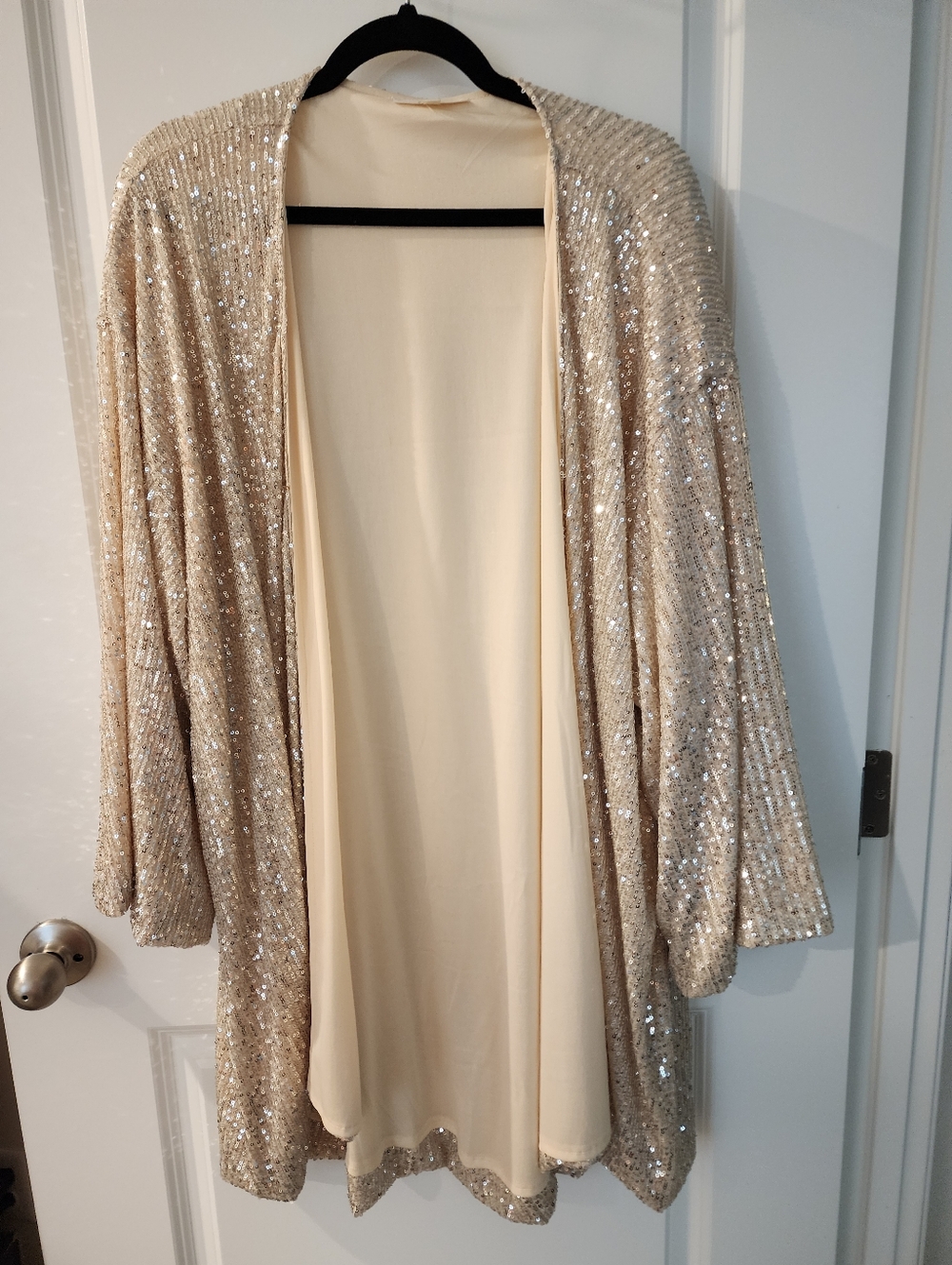 Sequin Open-Front Cardigan Jacket in Champagne Size 2x By Coco Kelly.